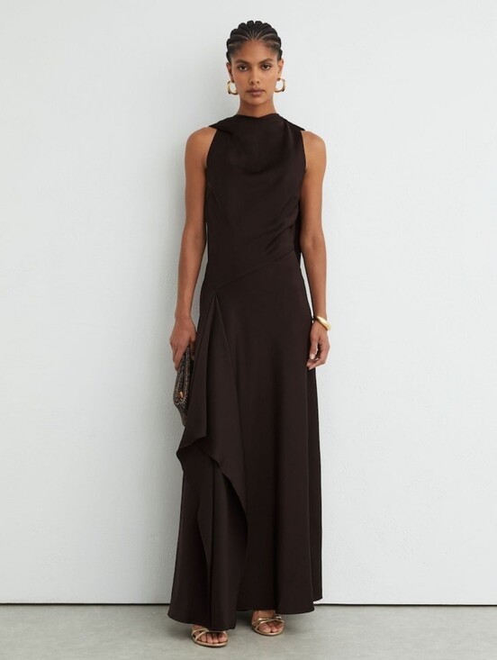 Reiss Dresses & Skirts - Reiss Sabine Satin Cape-Detail Maxi Dress in Grape Burgundy